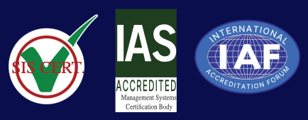 Certifications: SIS Cert certified, IAS accredited management systems certification body, International Accreditation Forum (IAF)
