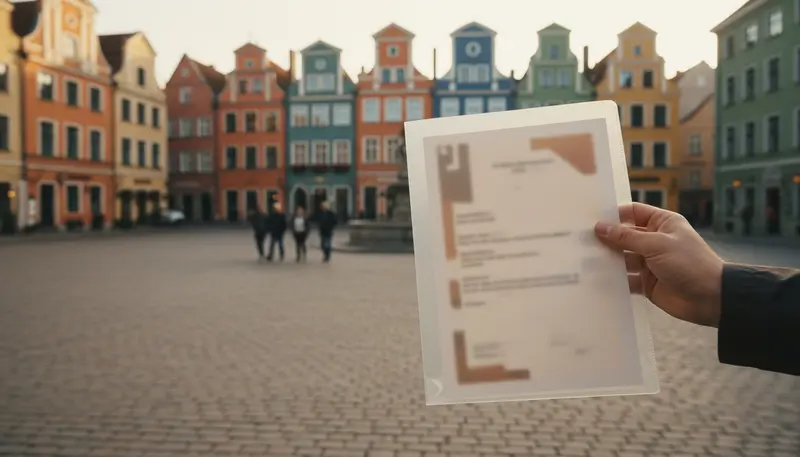 Certificate folder in a historic European old town square