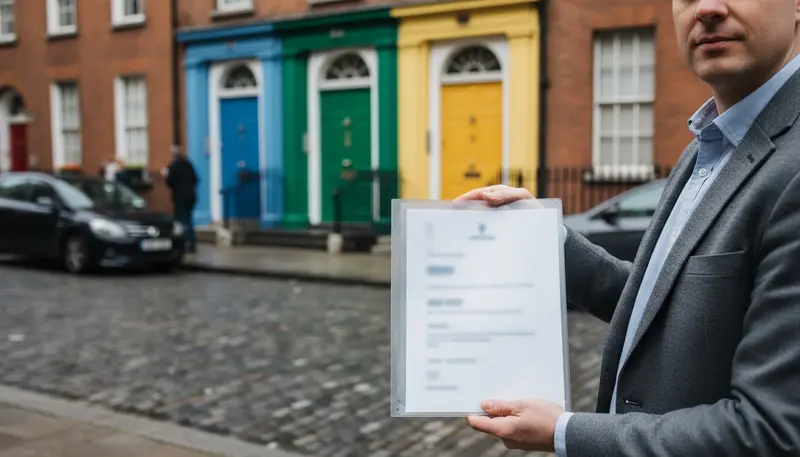 Certificate folder on a Dublin street with Georgian doors
