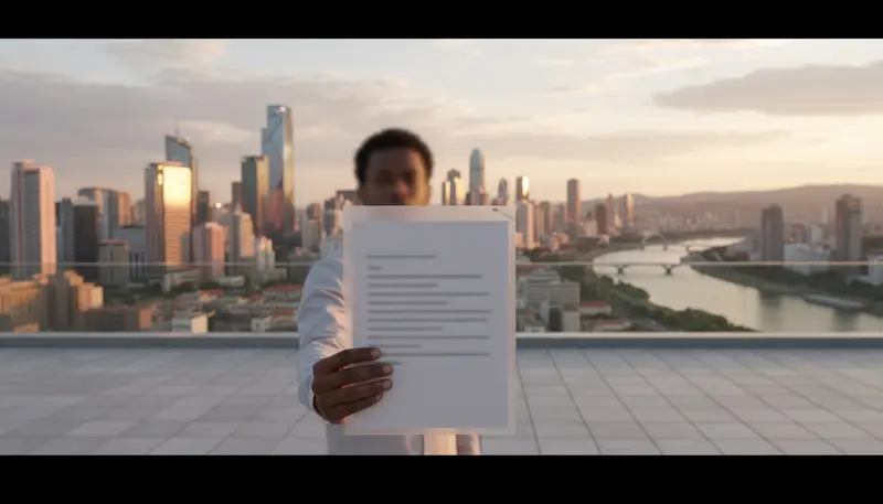 Certificate folder with a modern African city skyline