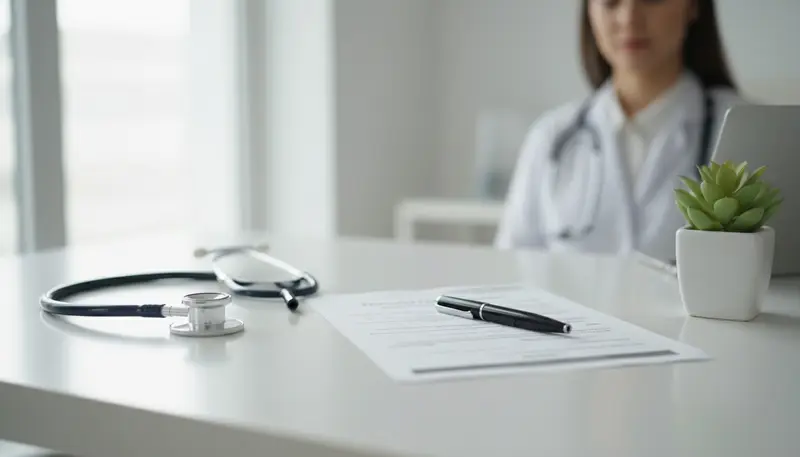 Medical certificate with a stethoscope on a clinic desk