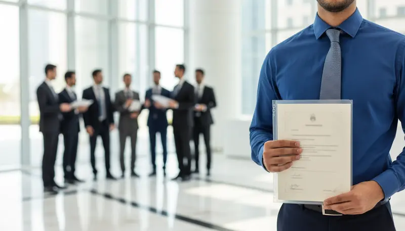New employee holding an attested degree on the first day at a Dubai office
