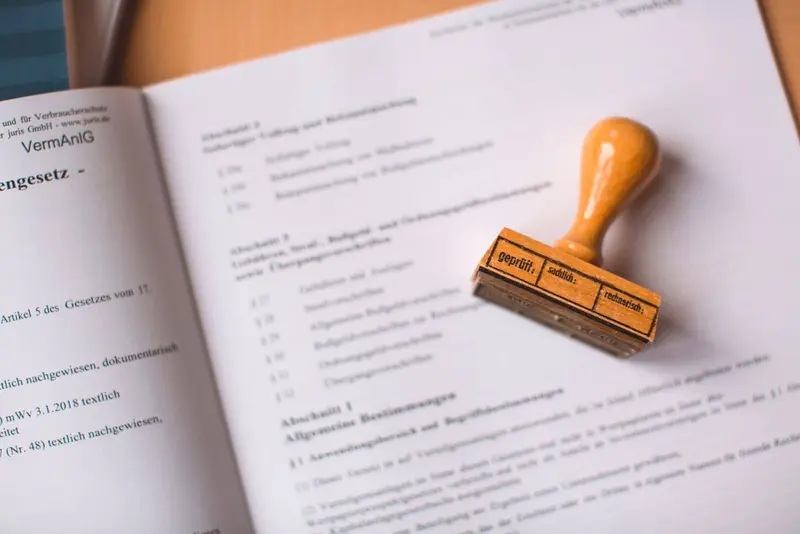 Official document with a rubber stamp ready to be applied