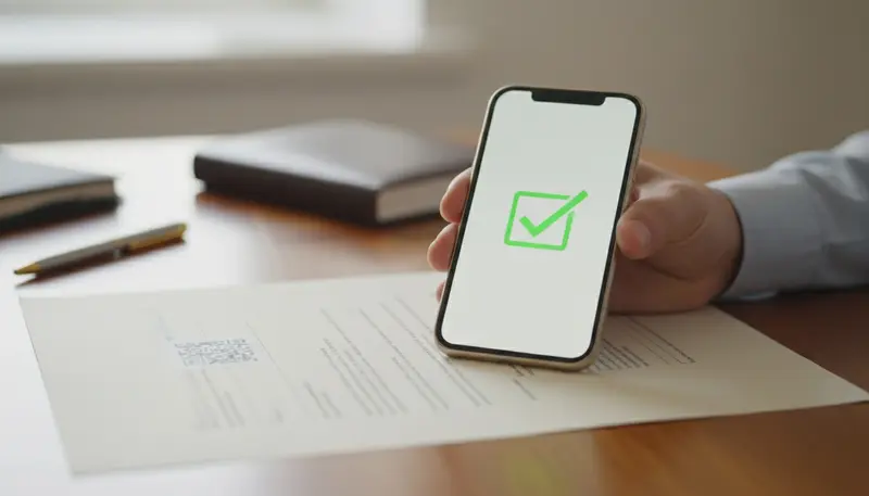 Smartphone scanning the code on an attested certificate